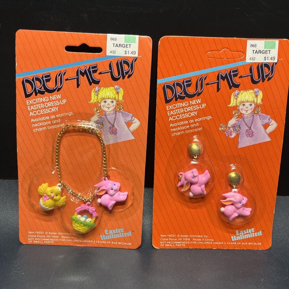Vintage Dress-Me-Up Easter Kids Jewelry Sets NOS Target Earrings Necklace Sealed